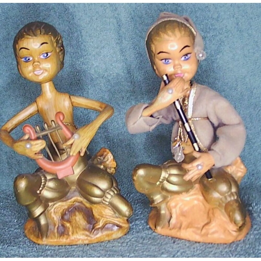 Pair of VTG Golden Fantasy Pixie Elves Kitsch Hong Kong 1960s 7"